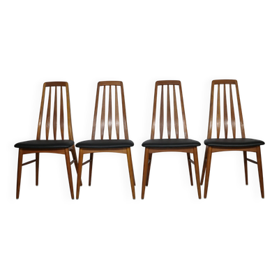 Chaises de salle à manger Eva en teck par Niels Koefoed pour Hornslet, cuir, ensemble de 4