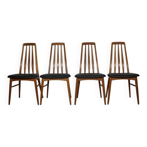 Chaises de salle à manger Eva en teck par Niels Koefoed pour Hornslet, cuir, ensemble de 4