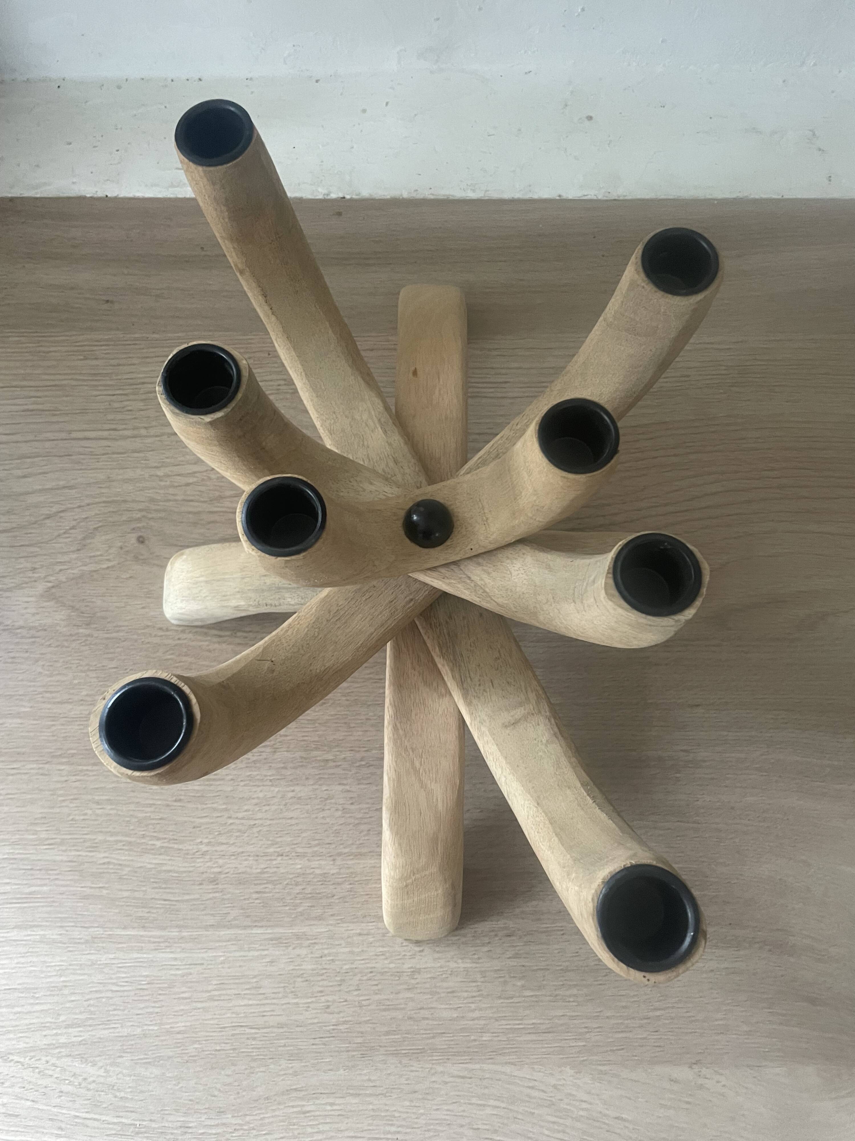 Scandinavian wooden chandelier with 8 branches