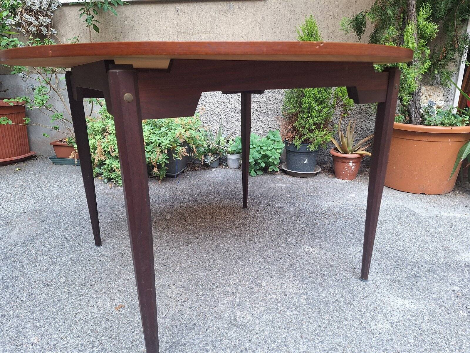Wooden Dining Table with Round Top, 1950s