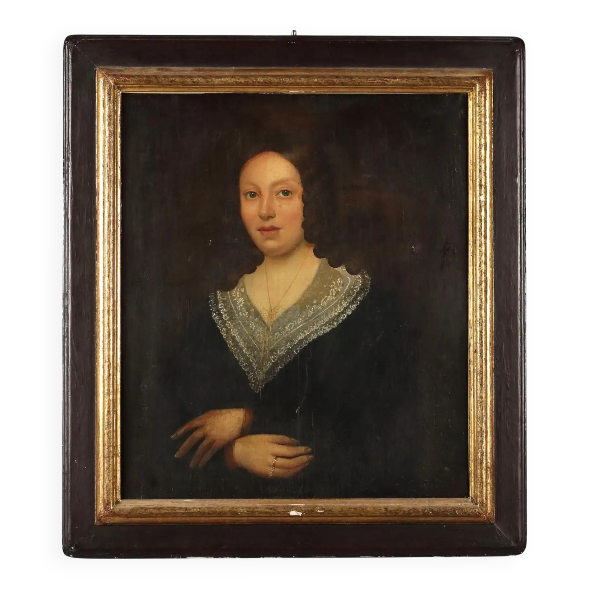Tableau ancien, portrait d'une jeune femme, huile sur toile '800