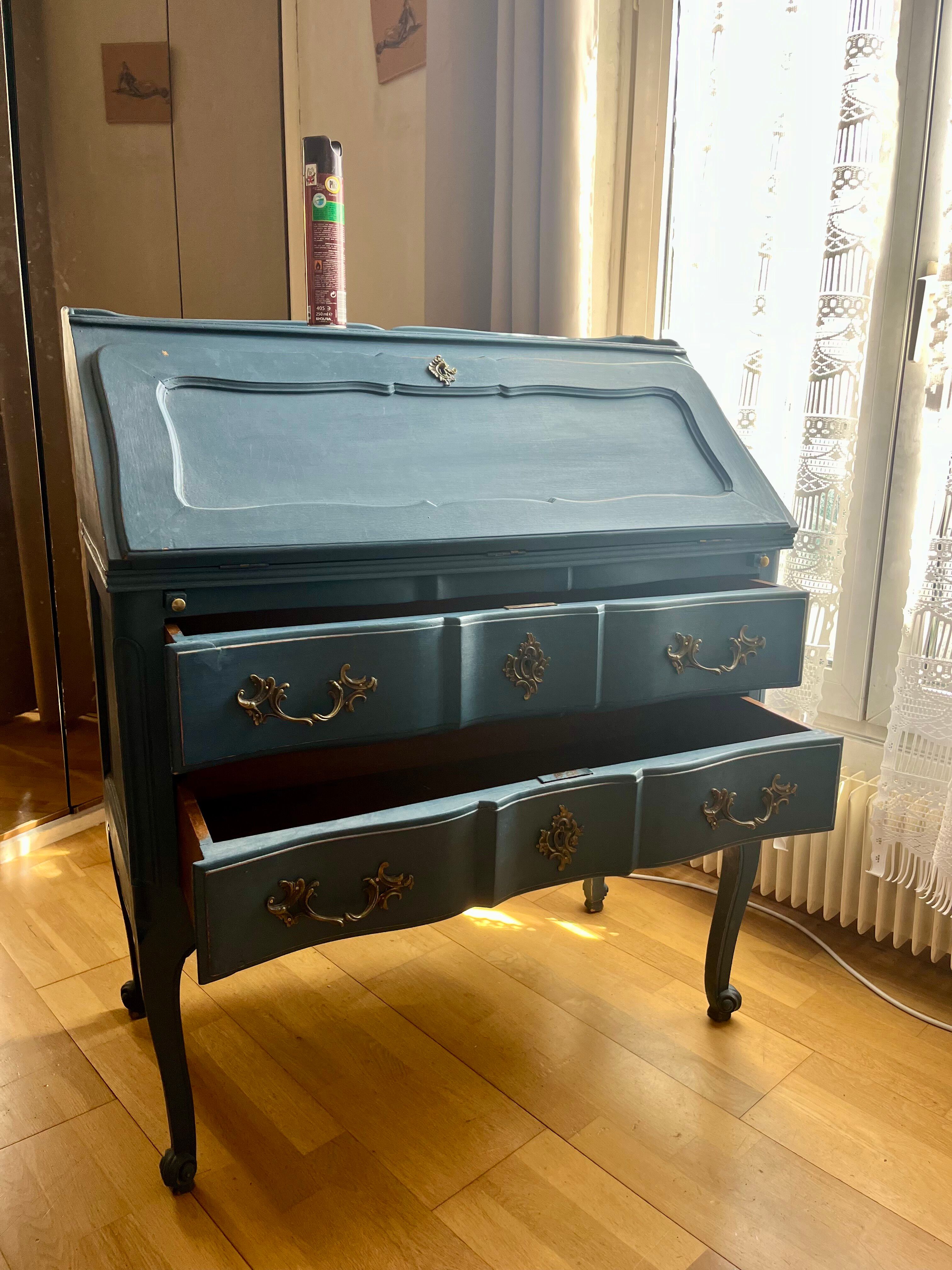 Secrétaire classique bleu Louis XV