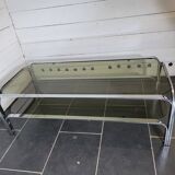Chromed metal coffee table with smoked glass top from the 70s