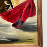 Oil on panel matador bullfighter and bull