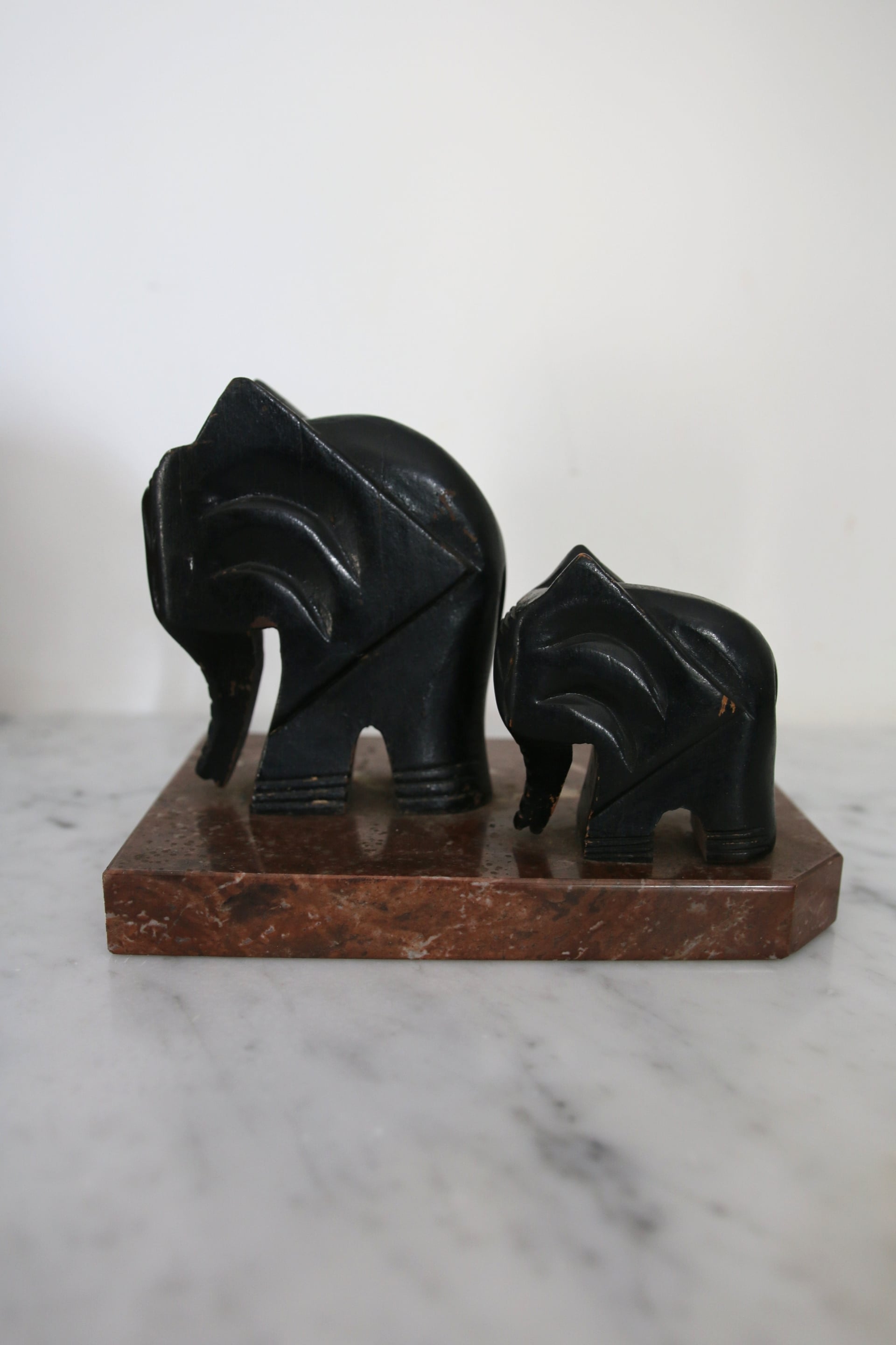 Serre-livres art déco, bois et marbre, Armand