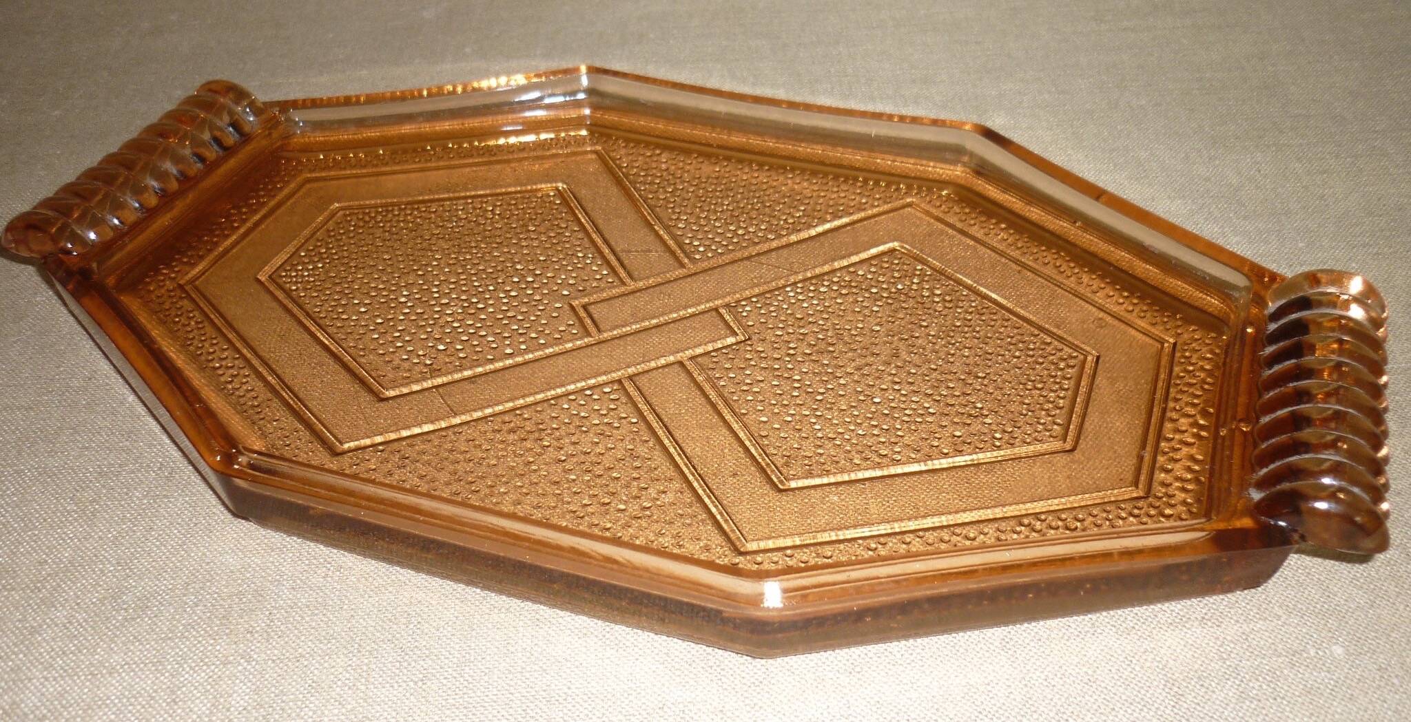 Transparent art-deco pink glass dish