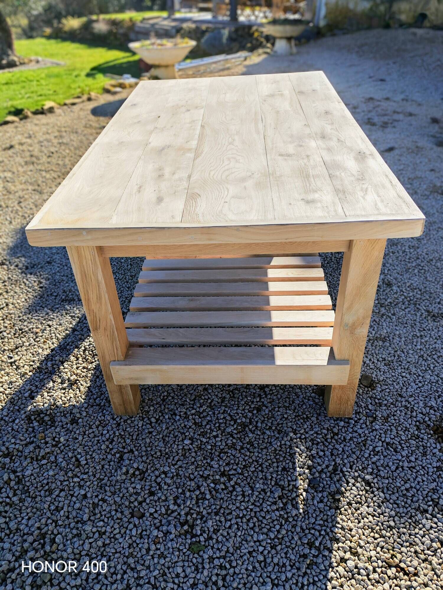 Solid raw oak table/island type "butcher's block" 180x105