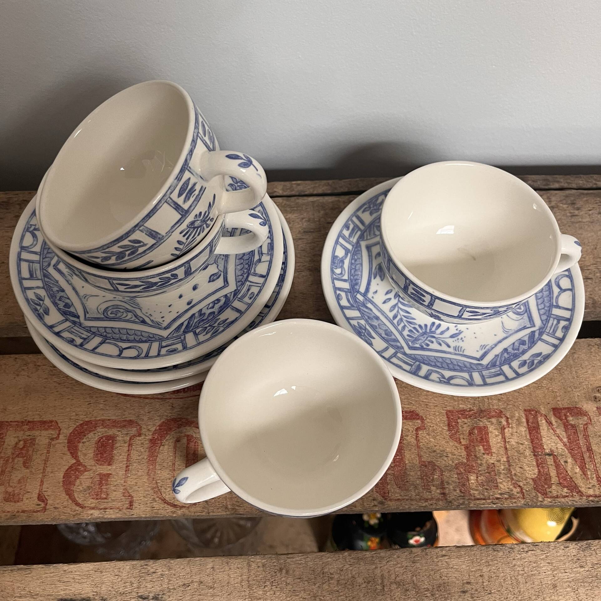 4 tasses à café Gien Oiseau Bleu