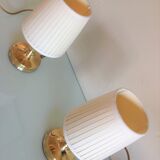 Pair of bedside lamps in golden metal and lampshade creme / vintage years 60-70