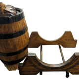 Decorative wooden barrel on support