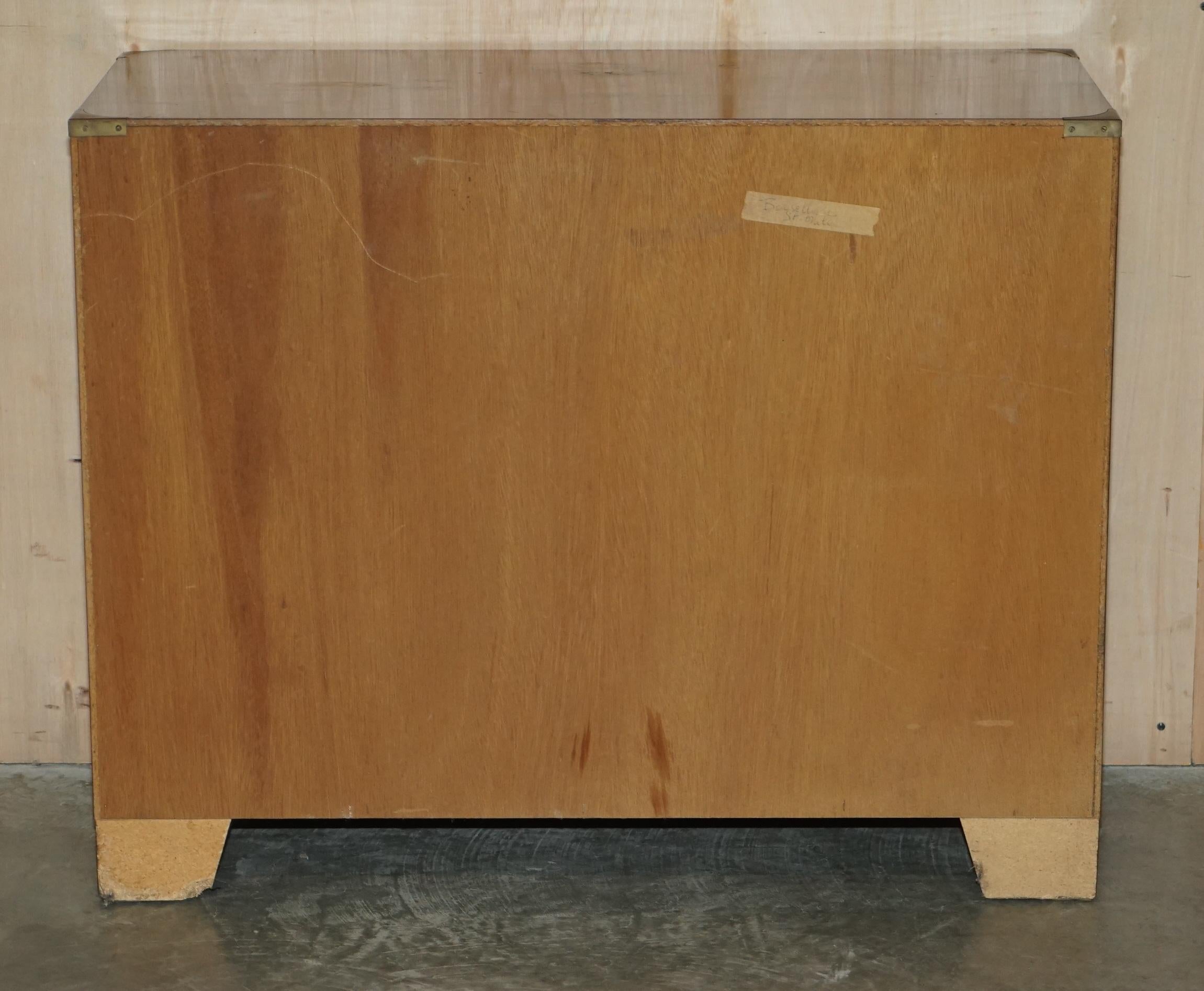 Vintage military campaign chest of drawers in burr yew wood.
