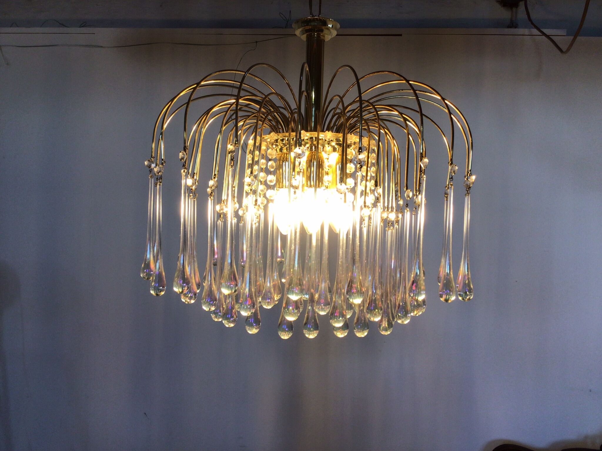 Mid-century waterfall hanging lamp with glass drops