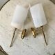Pair of gold steel wall lamps, plexi and pleated plastic shades 60s-70s