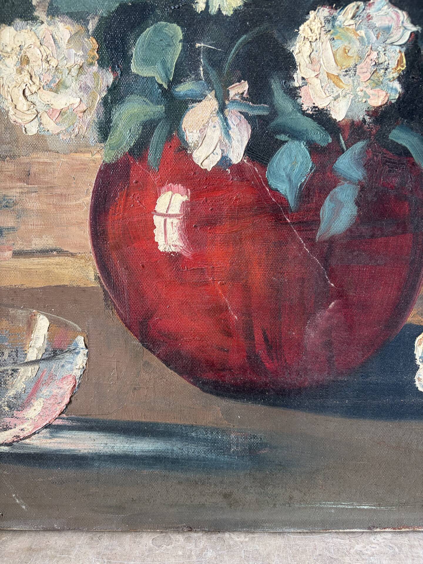 Bouquet of flowers in a red vase, early 20th century, oil on canvas signed.