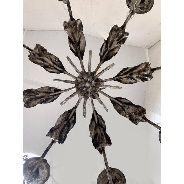 Contemporary brunish-silver florentine wrought iron chandelier
