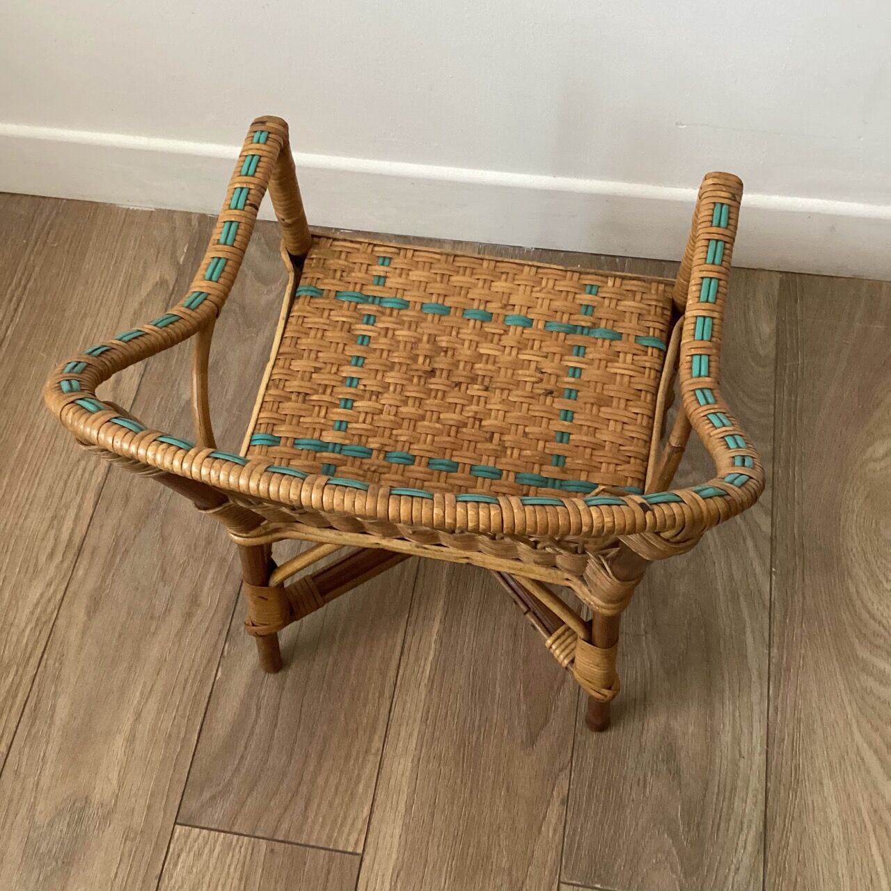 Children's armchair rattan / vintage blue
