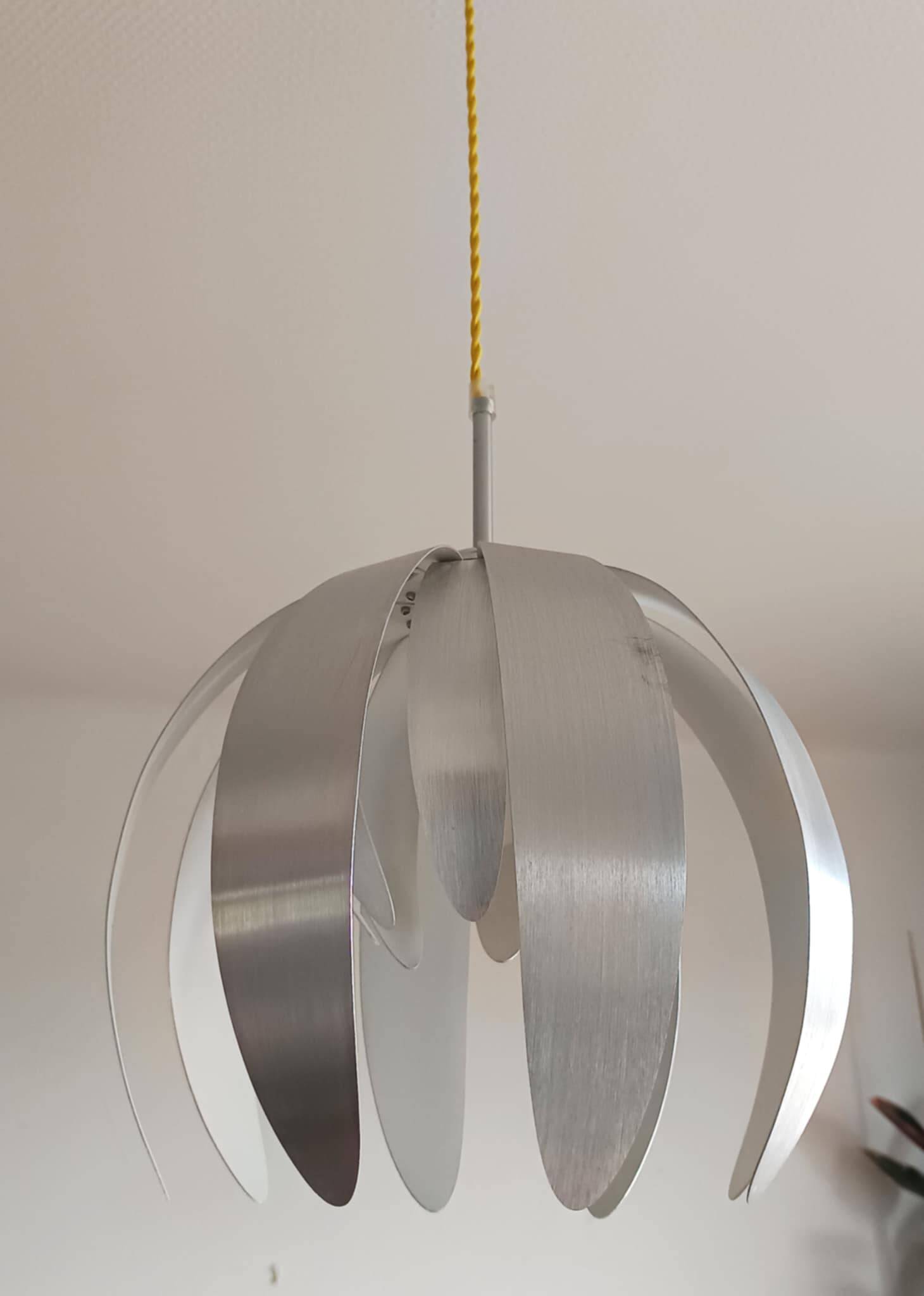 Brushed metal suspension light in vintage space age style