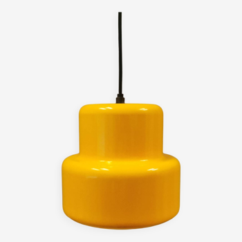 Mini poker hanging lamp in beautiful original sunny yellow color, designed by Jo Hammerborg 1977