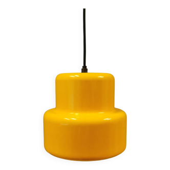 Mini poker hanging lamp in beautiful original sunny yellow color, designed by Jo Hammerborg 1977