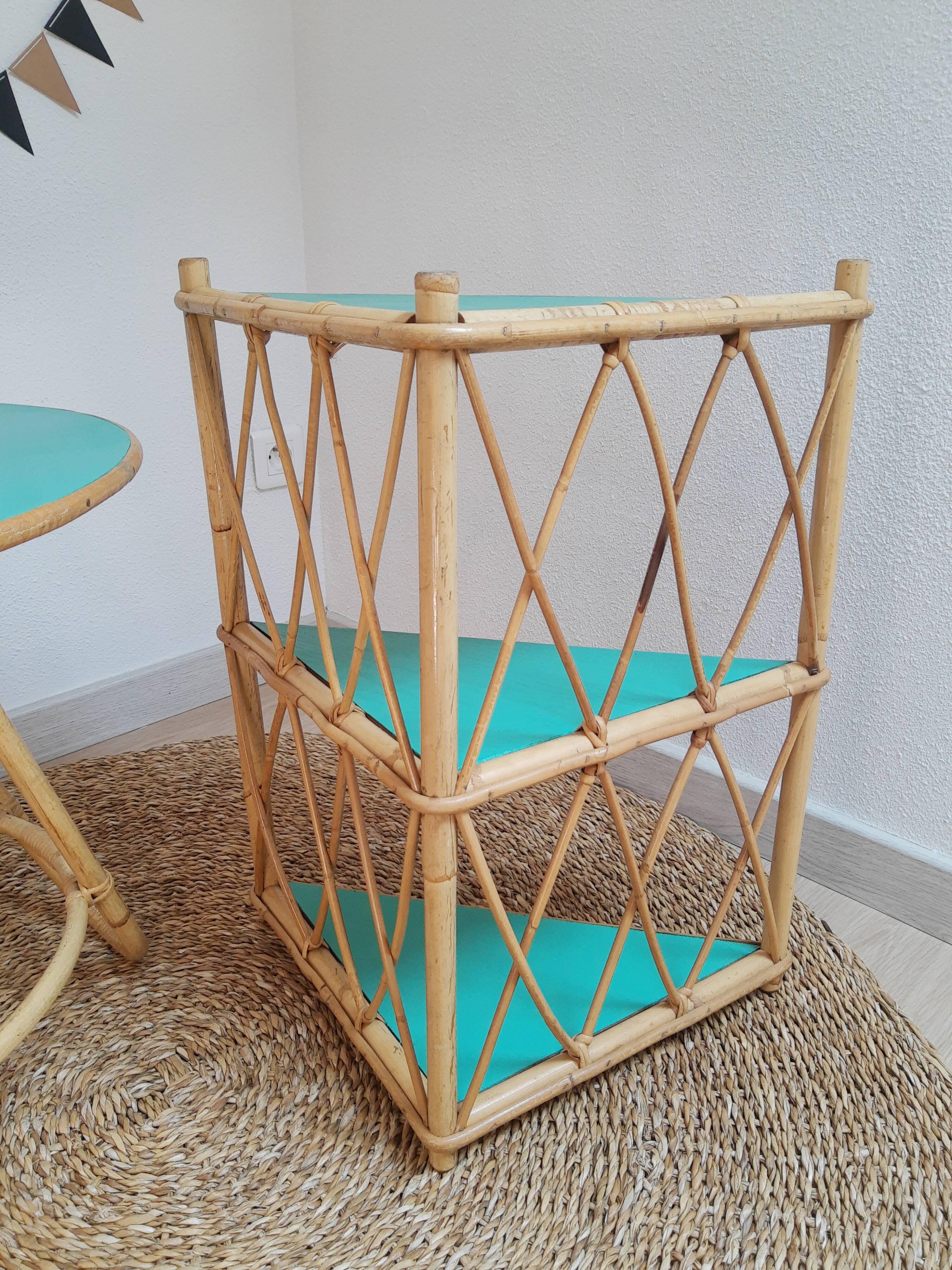 Rattan shelf 3 floors restyled green vintage jungle