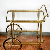 Rolling bar cart in brass and glass, mid-century, Italy
