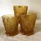 Glasses and ice bucket baroque style amber glass Italy 70s