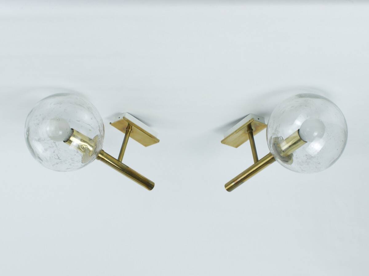 Brass and glass wall lights, vintage, 1960 by Hillebrand.