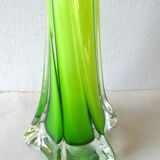 Corolla vase in blown glass, double layer green and white