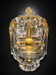 Old wall-mounted holy water font in moulded glass decorated with angels.