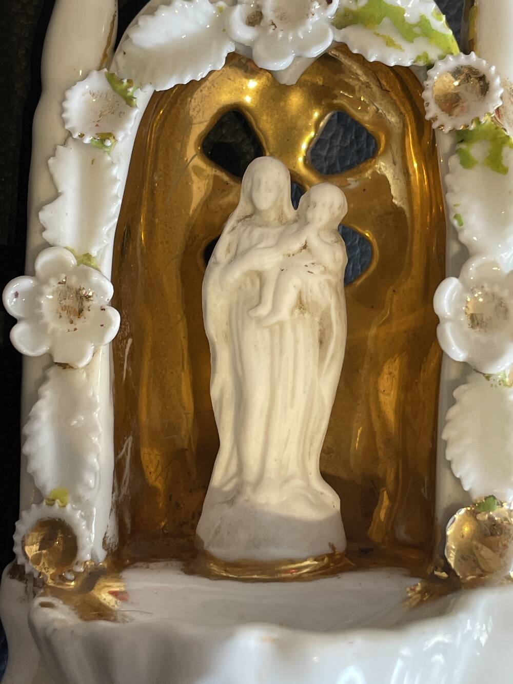 Porcelain baptismal font from paris, religious decoration, cult object.