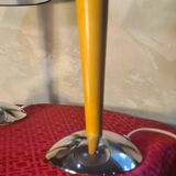 Pair of Scandinavian style bedside lamps in wood and chrome metal, electric ok, 40x25.