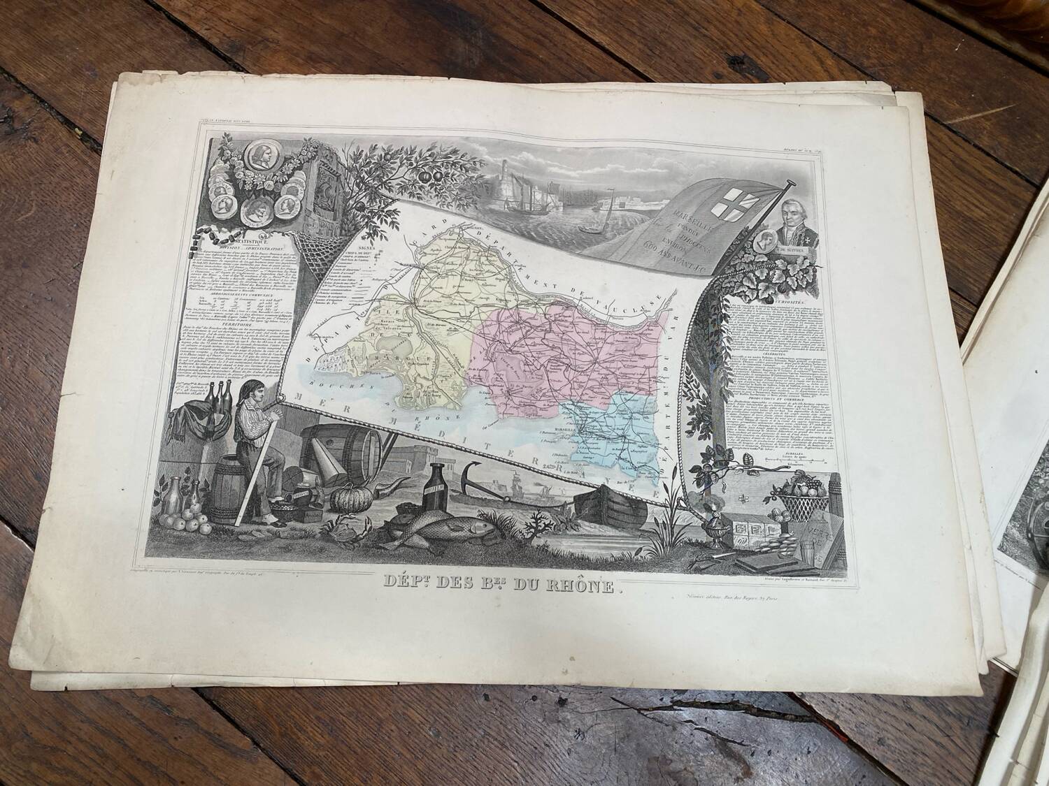 Old illustrated map of the Bouches du Rhône