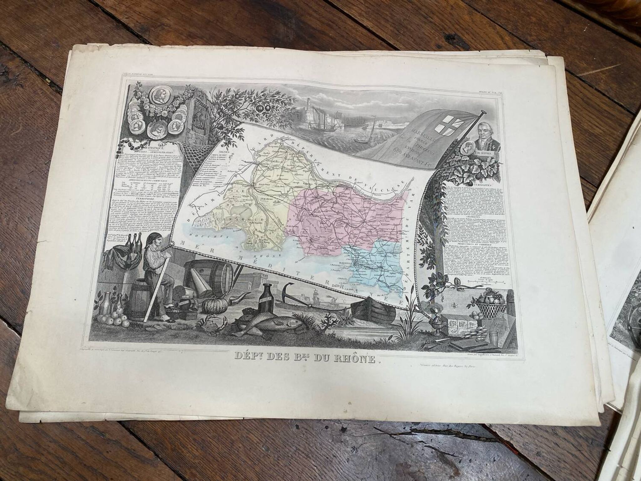 Old illustrated map of the Bouches du Rhône