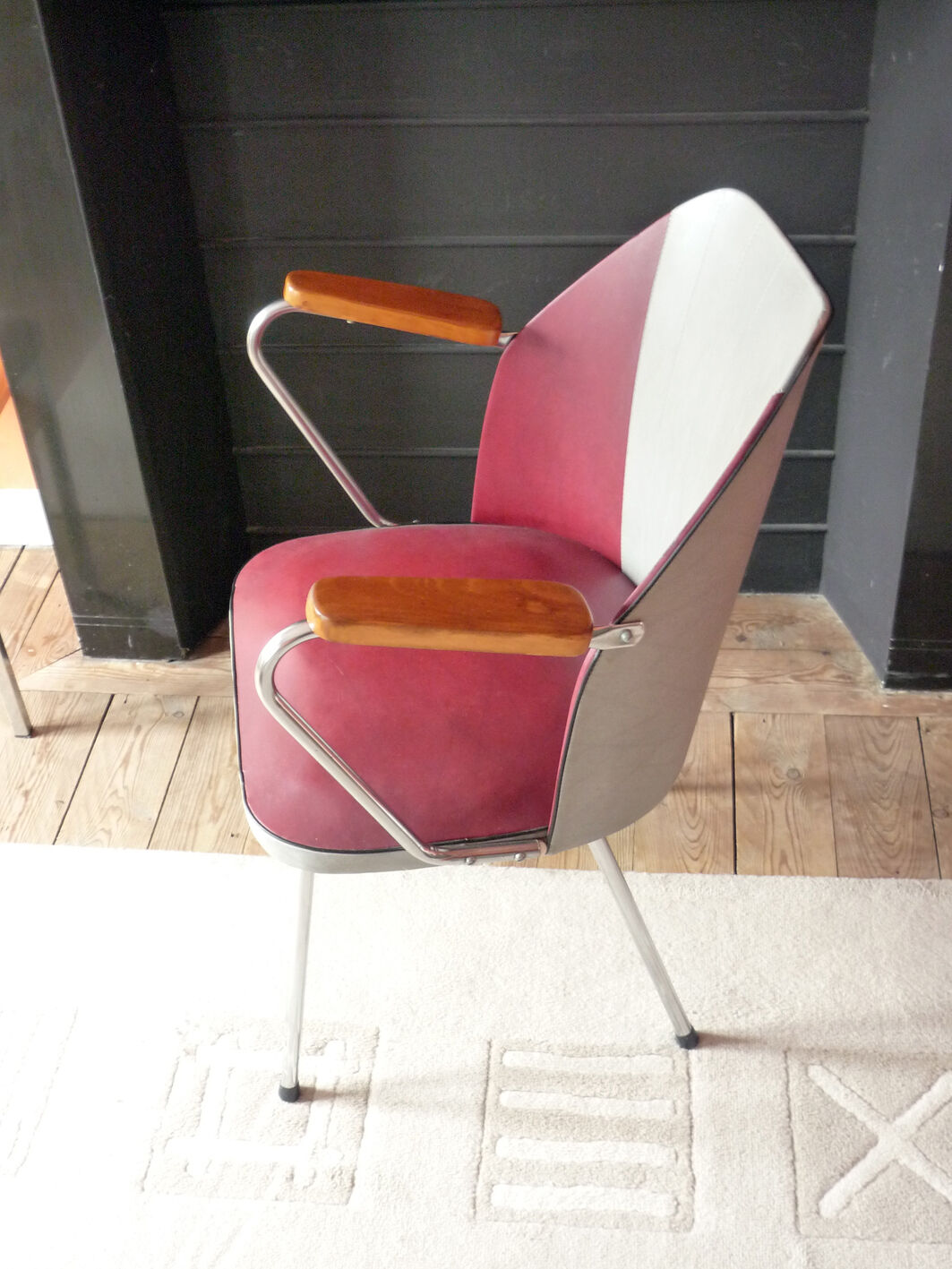 1960 Structure chrome tube - beech - two-tone leatherette Chair