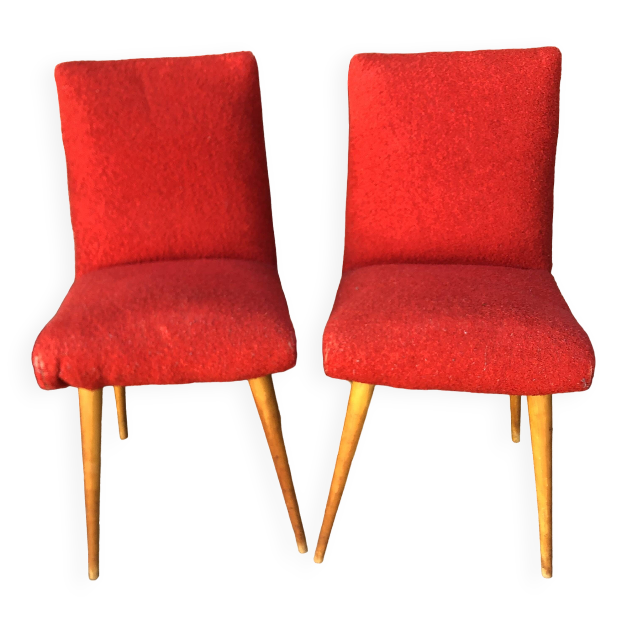 Chaises moumoute rouge vintage années 60