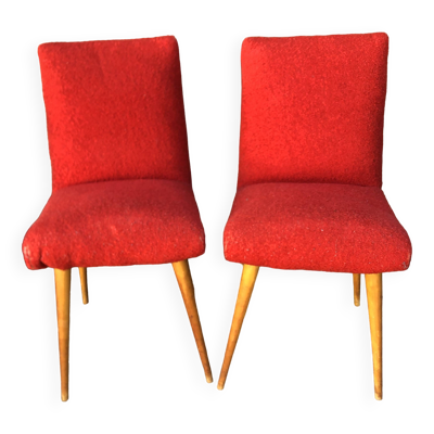 Chaises moumoute rouge vintage années 60