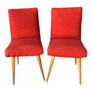 Chaises moumoute rouge vintage années 60