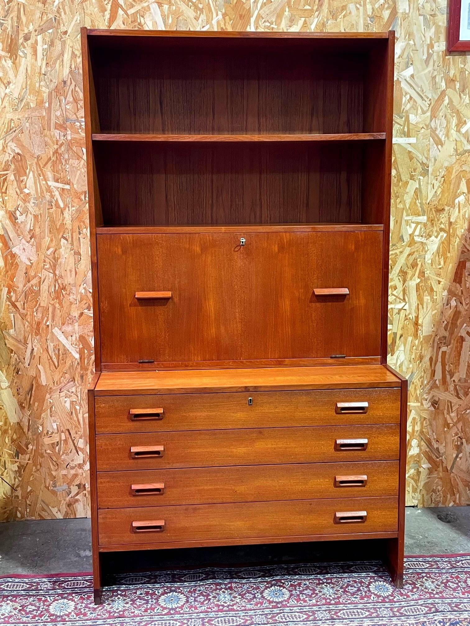 Commode bibliothèque bar scandinave en teck vintage années 60