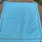 Large pillowcase, cotton linen, emerald blue tinted, border with openings, old