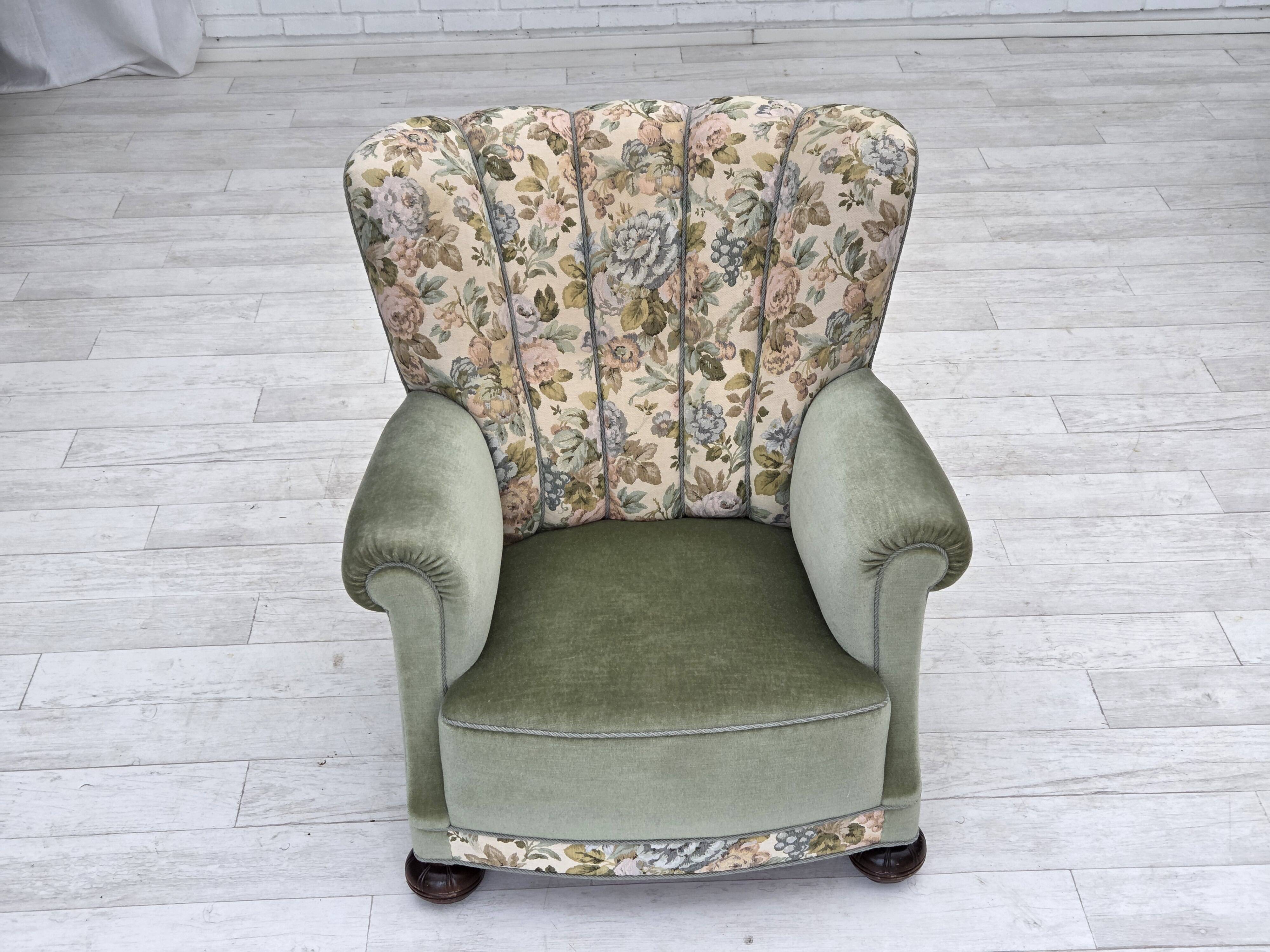 1970s, Danish relax armchair, green furniture velour, original condition.