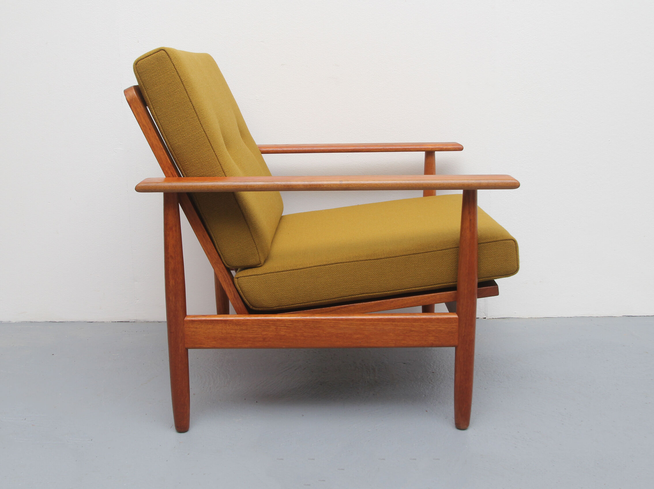 1960s armchair in teak, fabric mustard yellow