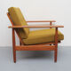 1960s armchair in teak, fabric mustard yellow