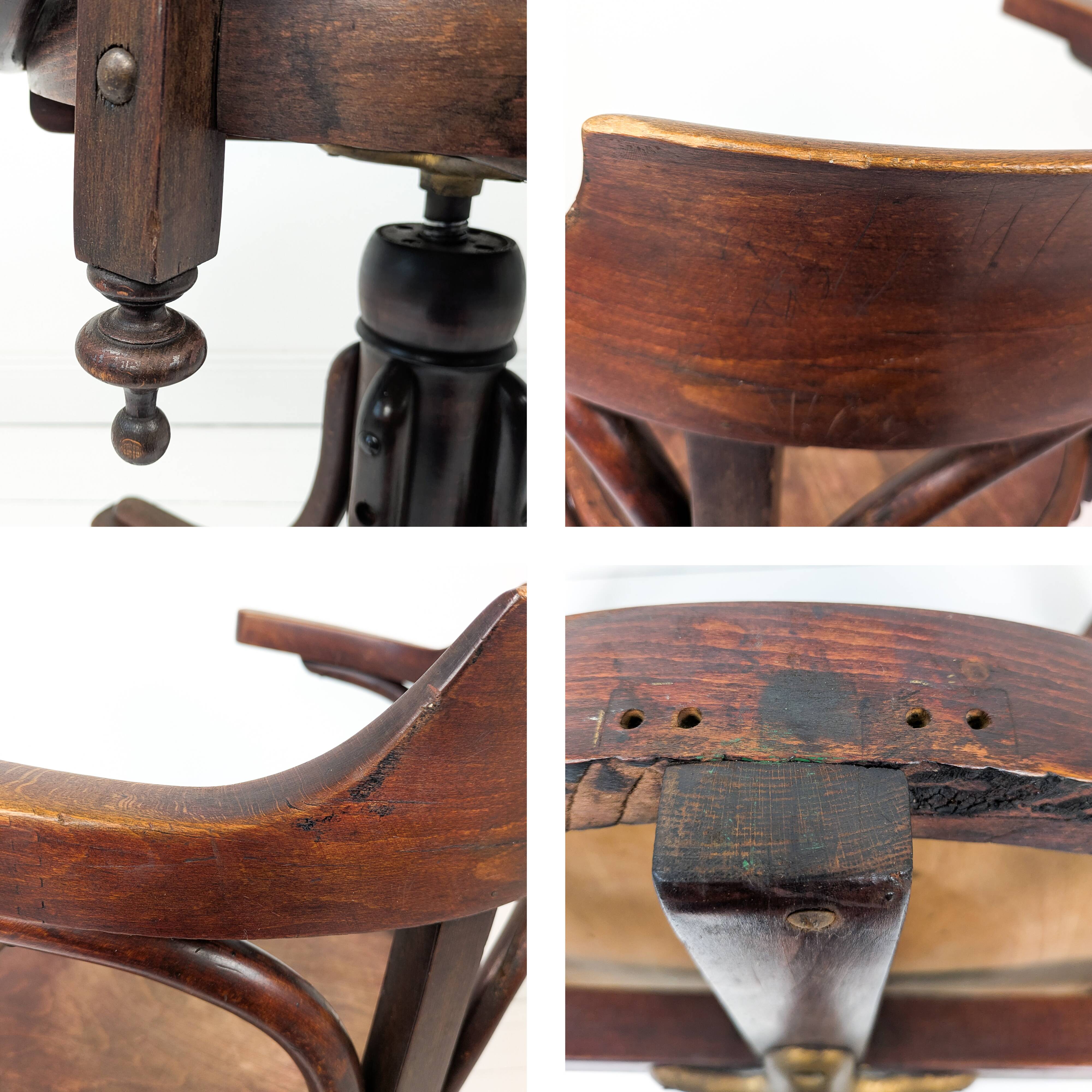 Fauteuil pivotant vintage en bois courbé