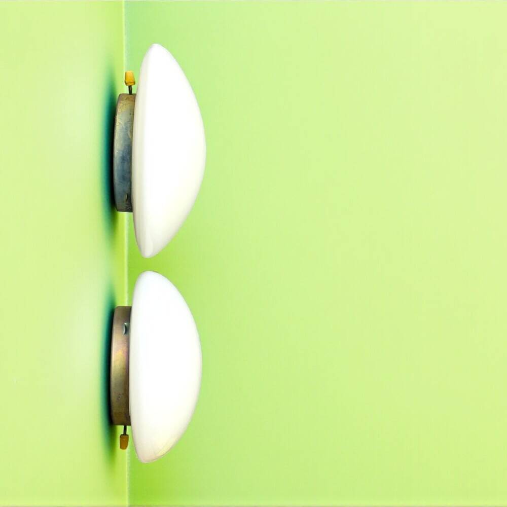 Pair Art Deco white glass wall or ceiling lamps