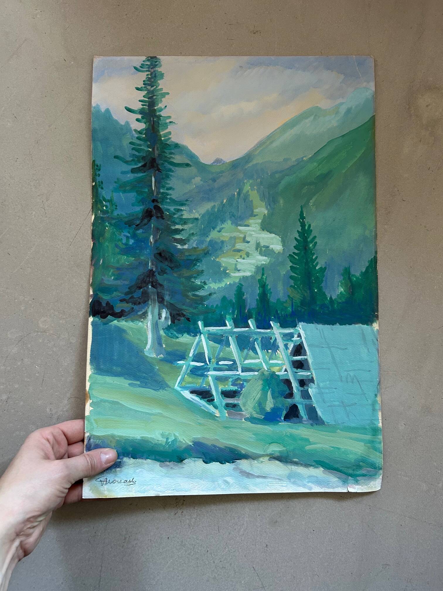 Signed cardboard painting