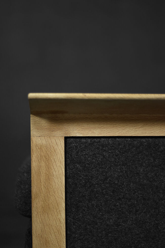 2 vintage oak and felt Danish chaise longues from the mid-century, 1960s.