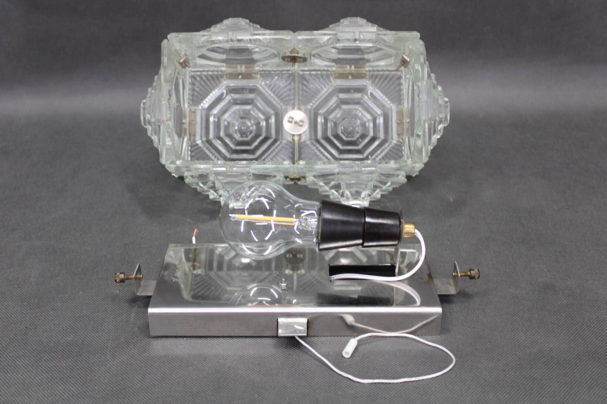 Pair of brutalist glass wall sconces by Kamenický Šenov, Czechoslovakia, 1970s