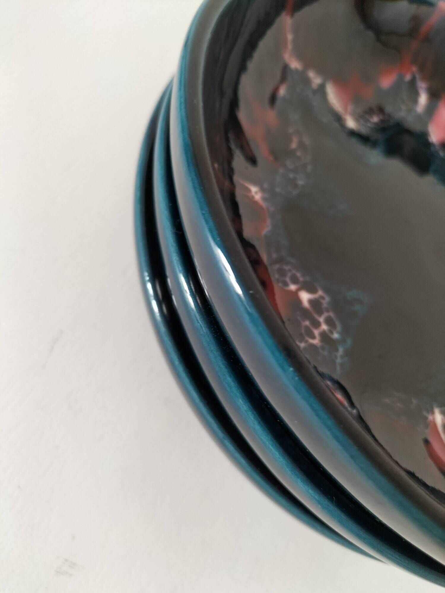 3 glazed ceramic deep plates – 1960s/70s
