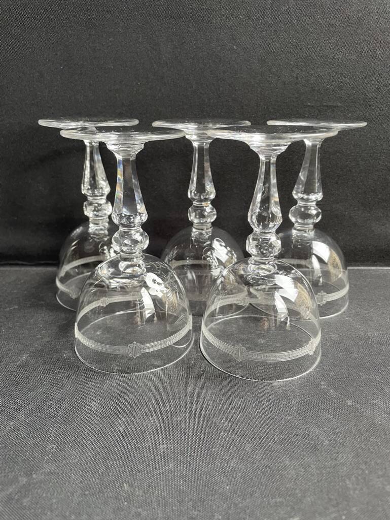 5 glasses in light blown, cut and guilloché crystal