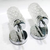 Pair of 1970 chrome metal wall light and molded glass globes.